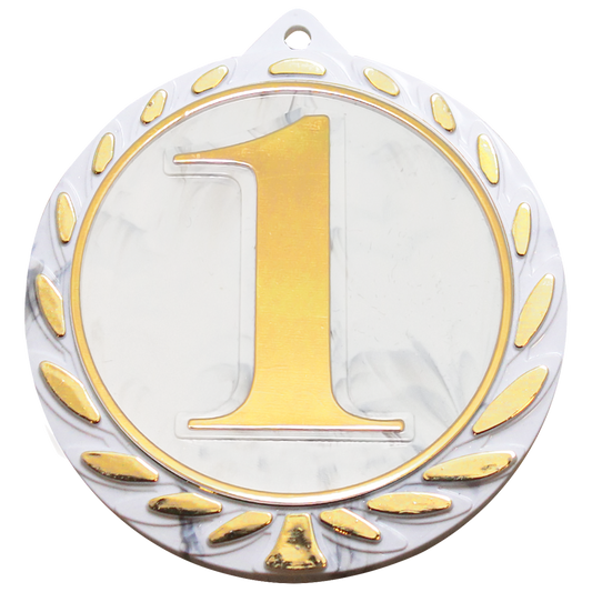 Duurzame podium medaille van gerecycled plastic met nummer 1, 2 of 3 en goud, zilver of brons accent
