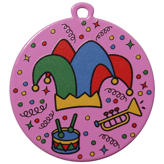 Carnavals Medaille Roze met Narrenhoed  50mm