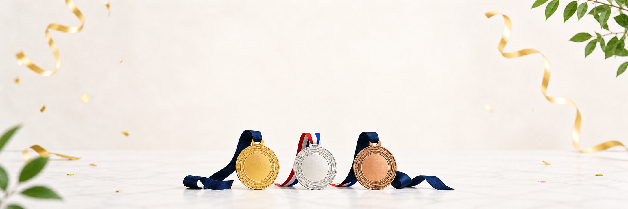 BS.ME100 medailles in goud, zilver en brons met vrije ruimte voor bannertekst